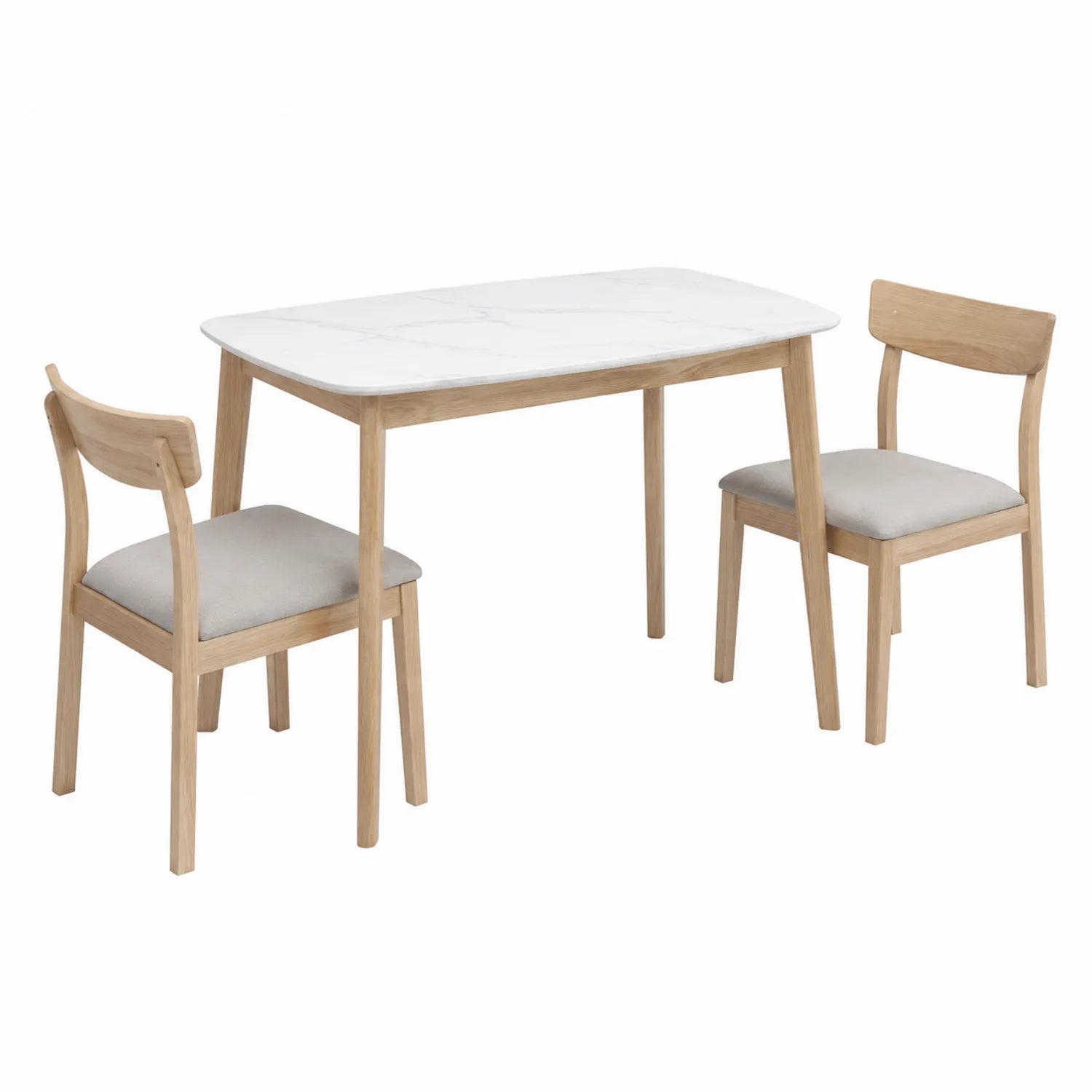 Set tavolo da pranzo in legno con piano in marmo e sedie imbottite