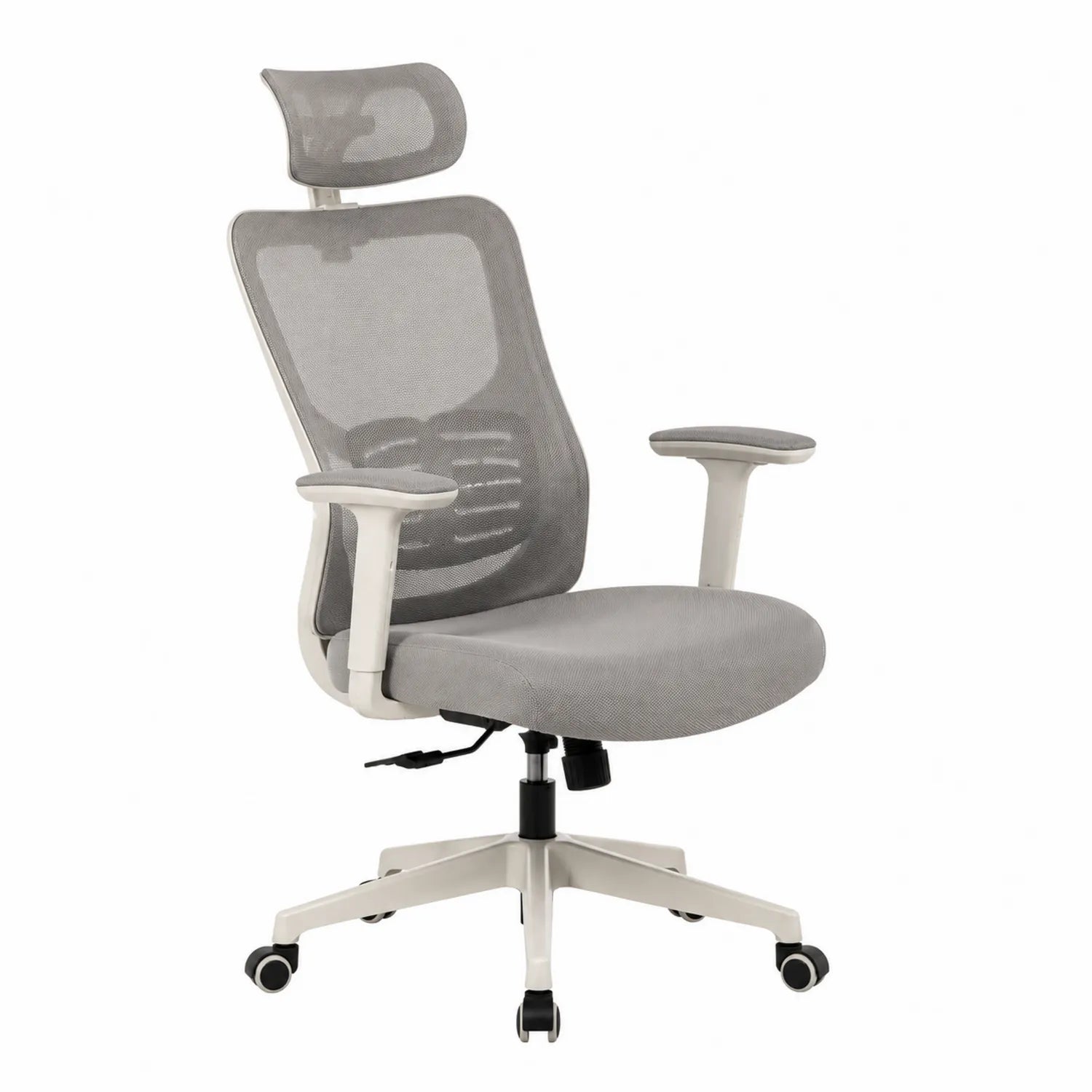 Sedia da ufficio ergonomica in tessuto grigio regolabile con poggiatesta