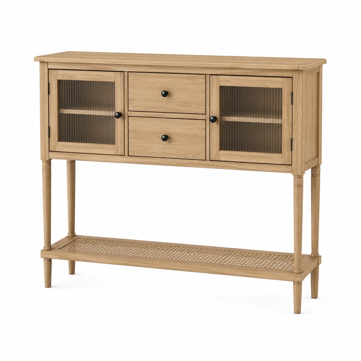 Credenza in Legno con Ante in Vetro Scanalato e Cassetti, 120x40x85 cm