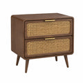 Comodino in legno e rattan naturale, 2 cassetti, noce, 60x40x55 cm
