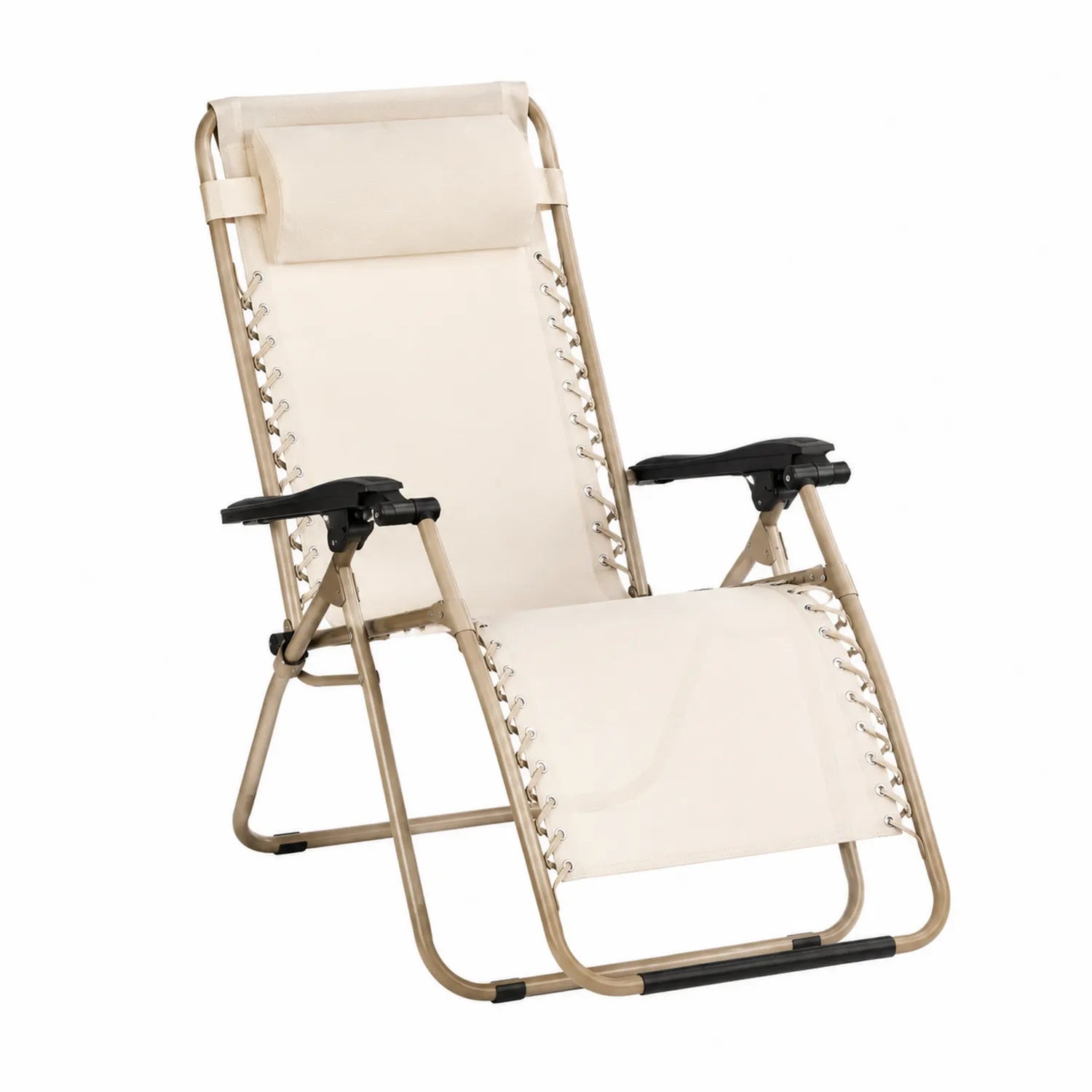 Sedia pieghevole da esterno in acciaio con tessuto poliestere beige regolabile