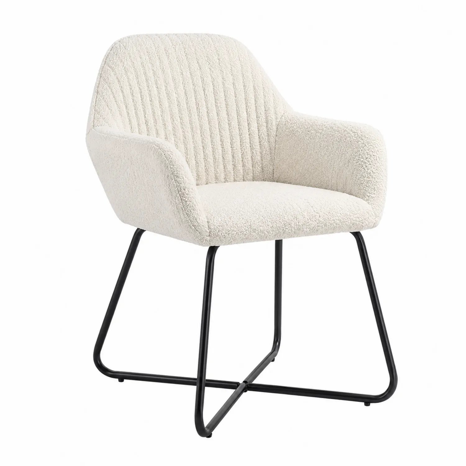 Sedia in Tessuto Bouclé Crema con Struttura in Metallo