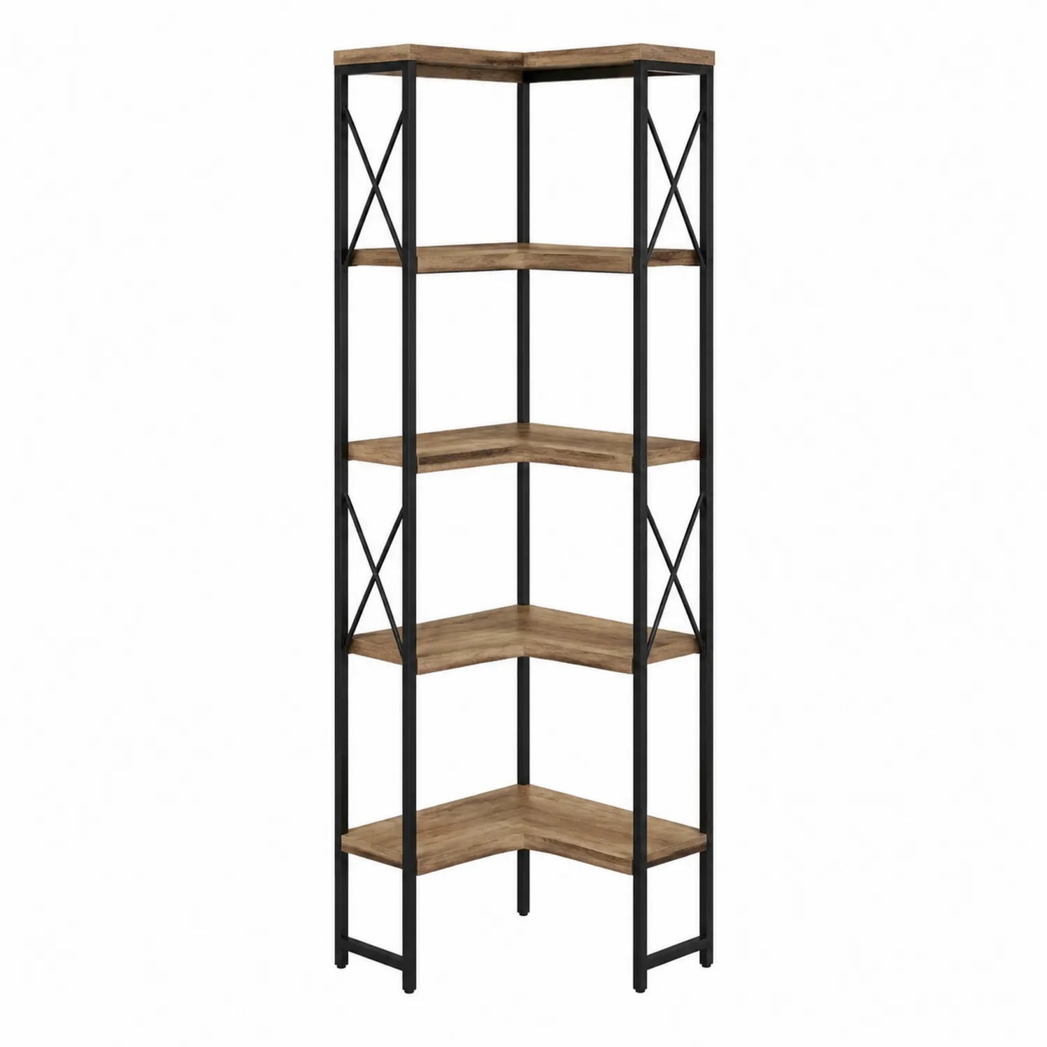 Scaffale angolare in metallo e legno con 5 ripiani 180x34x34 cm