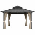 Gazebo da giardino in metallo e alluminio con tende beige