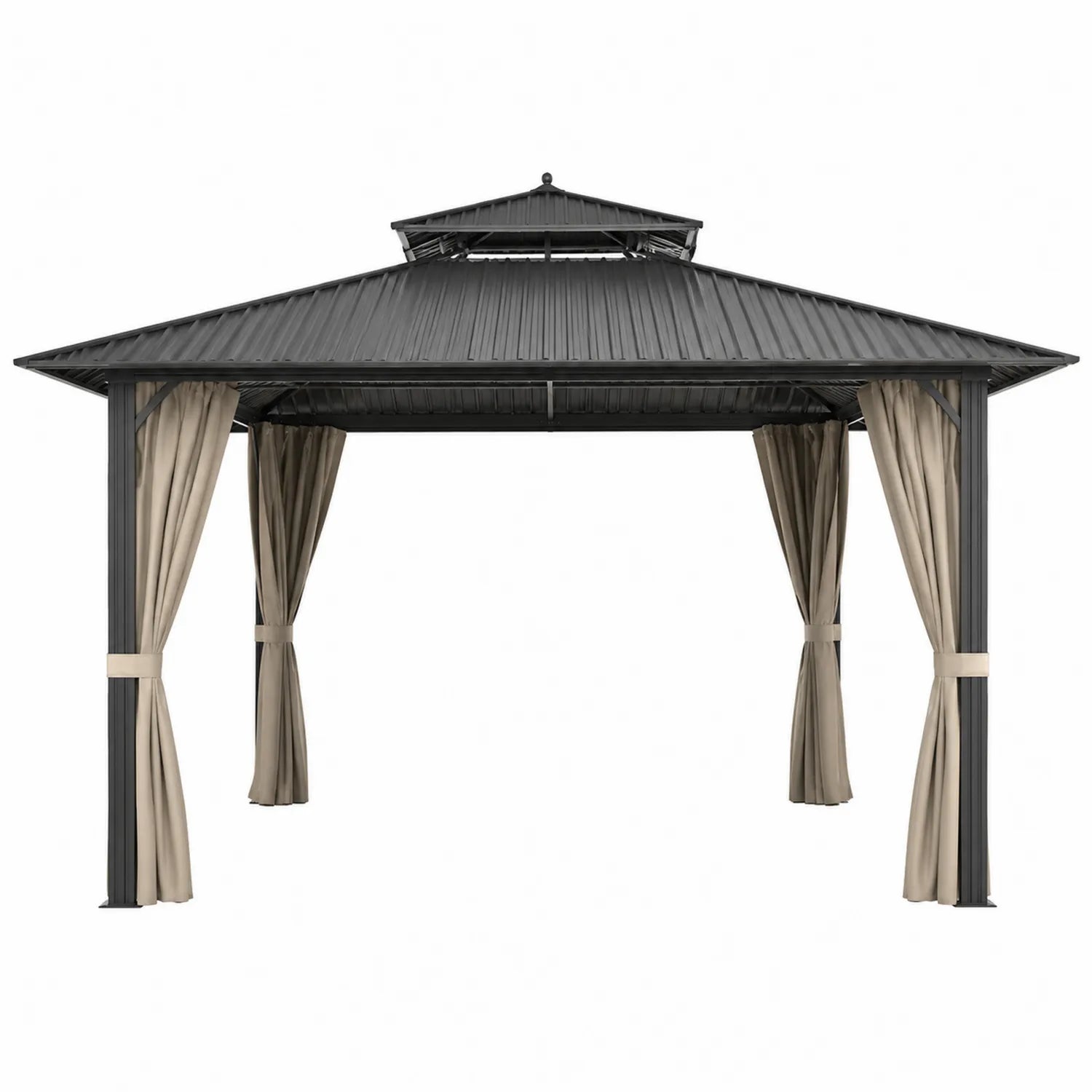 Gazebo da giardino in metallo e alluminio con tende beige