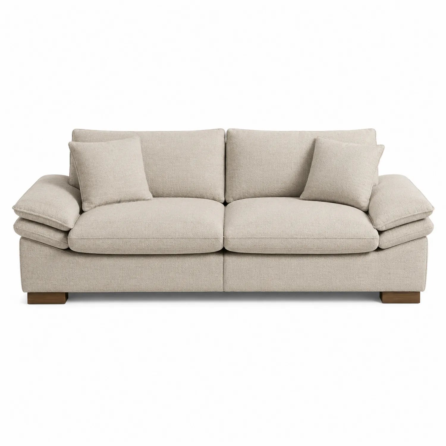 Divano a 3 posti in tessuto beige con cuscini