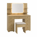 Toletta in Legno con Specchio LED e Sgabello