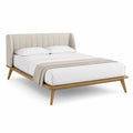 Letto matrimoniale in legno di quercia e tessuto crema 200x160 cm