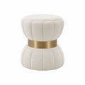 Pouf in Velluto Beige con Base Dorata