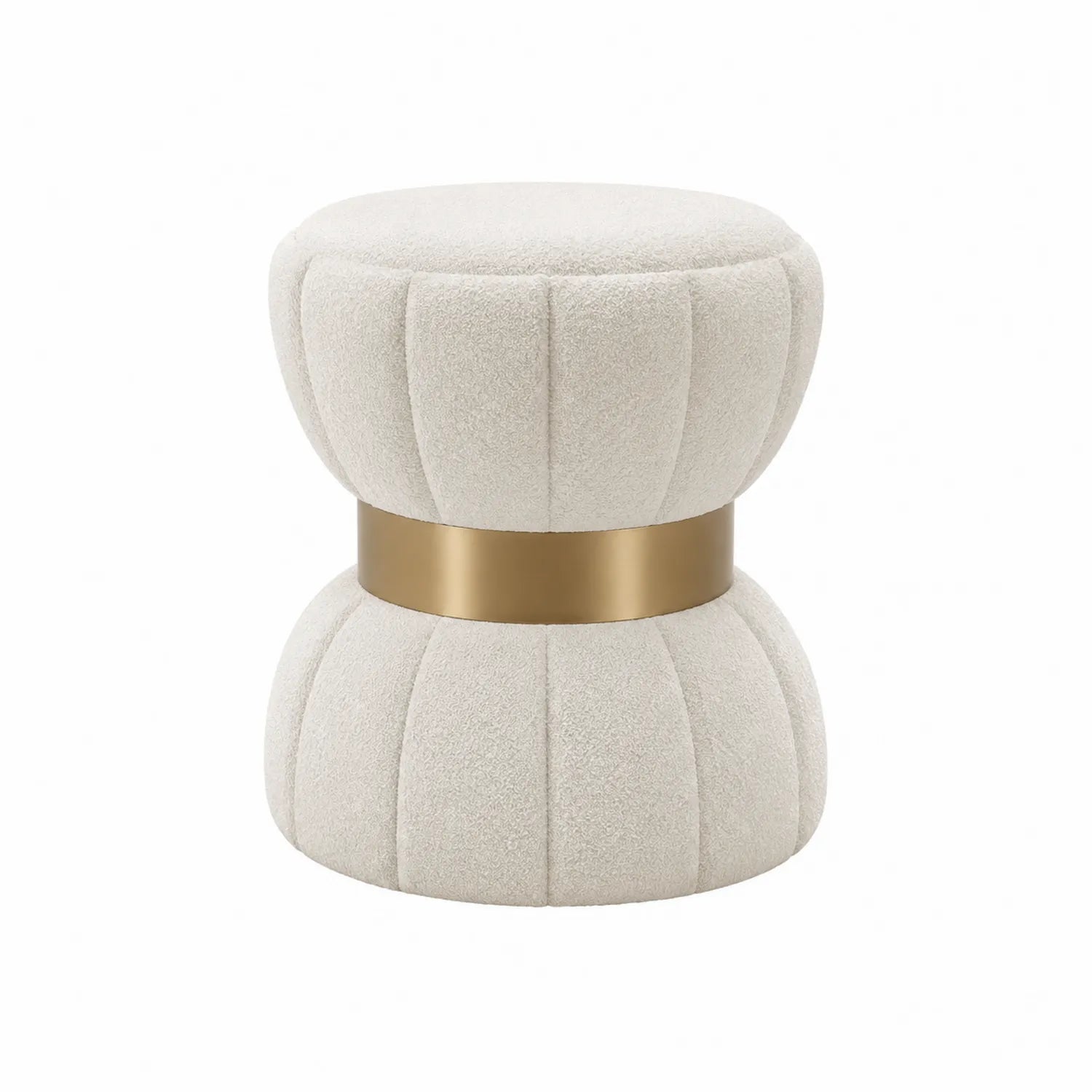 Pouf in Velluto Beige con Base Dorata