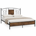Letto matrimoniale in metallo e legno 200x160 cm Nero Marrone