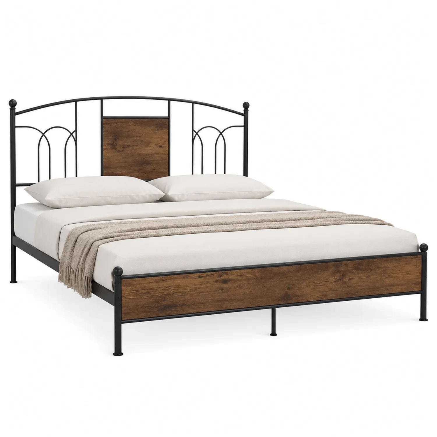 Letto matrimoniale in metallo e legno 200x160 cm Nero Marrone