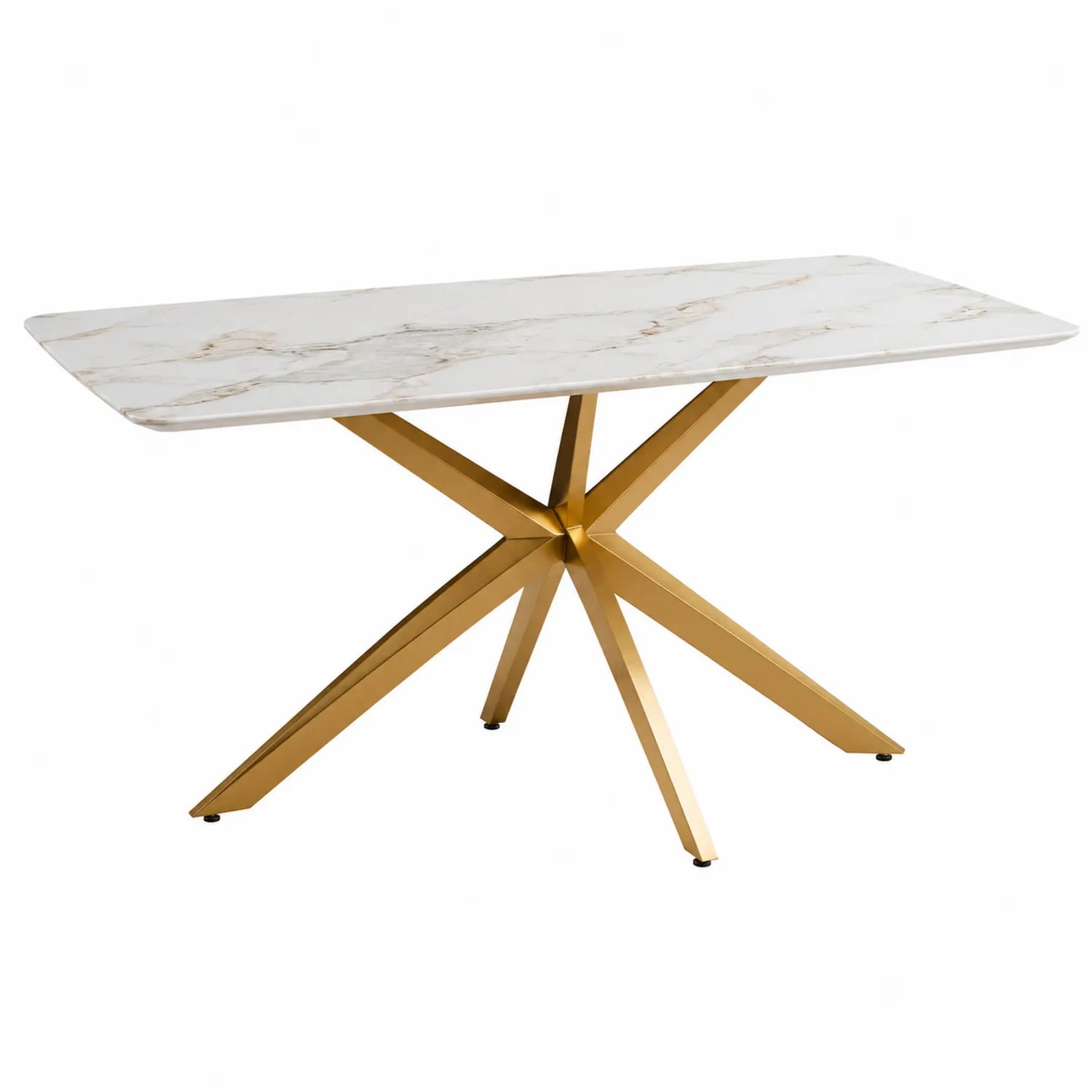 Tavolo da pranzo in marmo e metallo bianco e oro 150x90x75 cm
