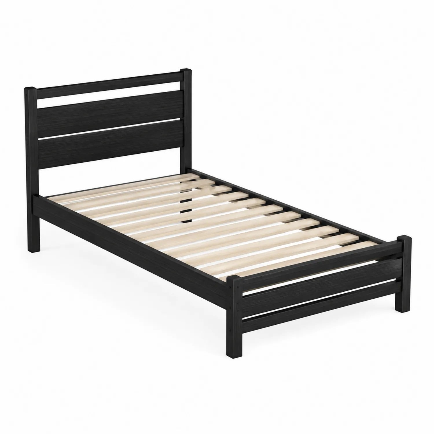 Letto Singolo in Legno Nero con Doghe