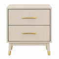 Comodino a 2 cassetti in legno MDF con maniglie in metallo dorato