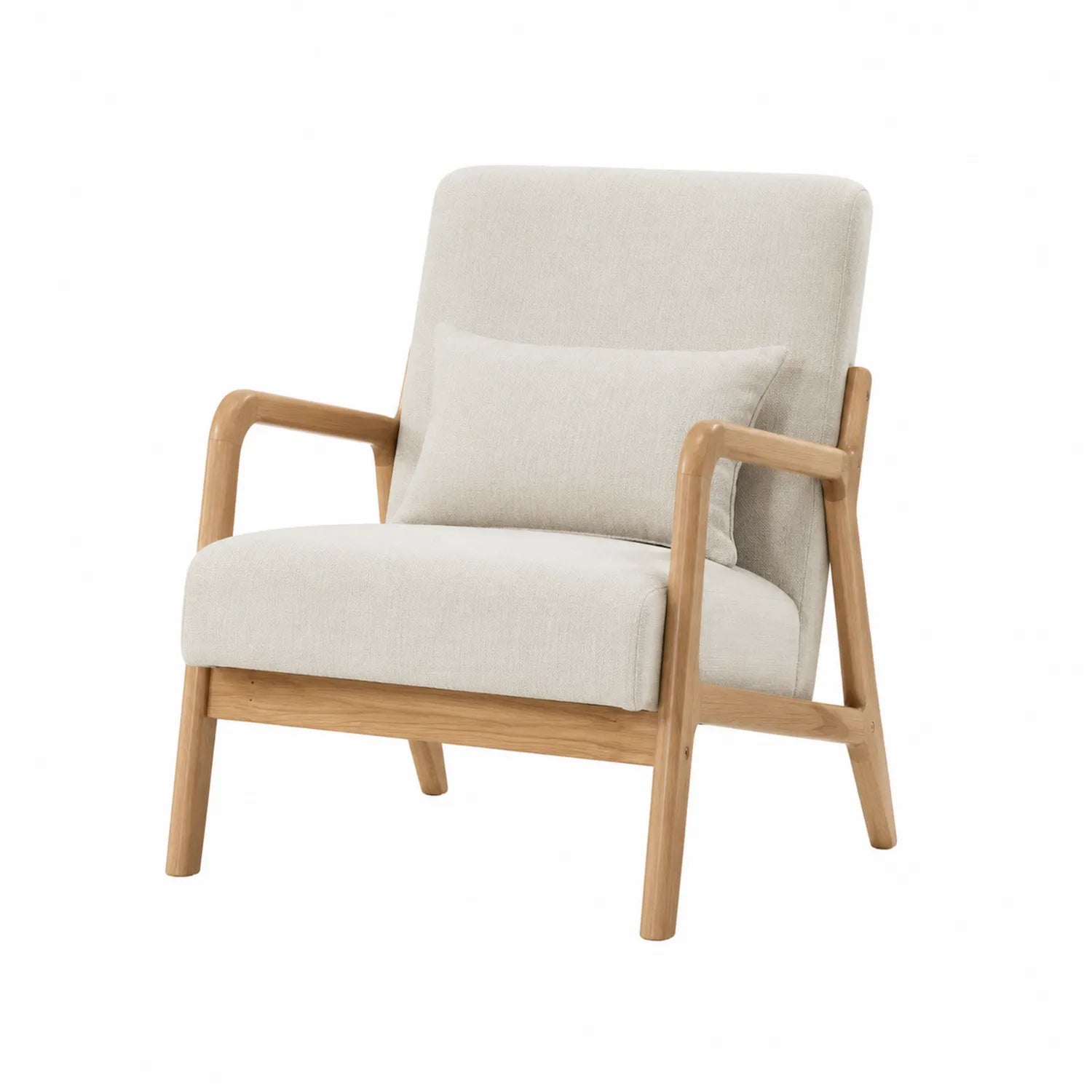 Poltrona con struttura in legno e tessuto beige