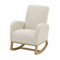 Sedia a dondolo in tessuto bouclé beige con struttura in legno