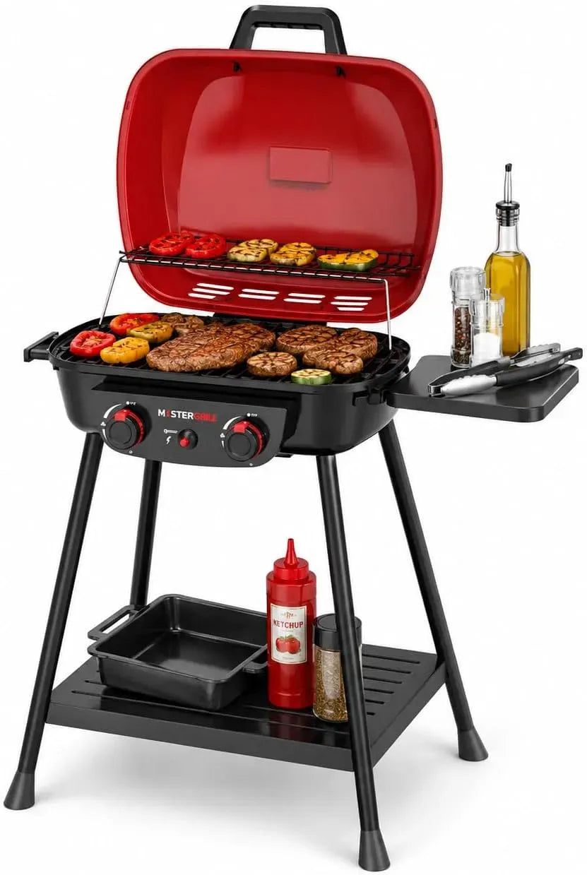 Barbecue, Griglia, barbecue alimentato a gas, 76,8x51,9x90,4 cm, esterno, ruote di trasporto, ghisa, rosso