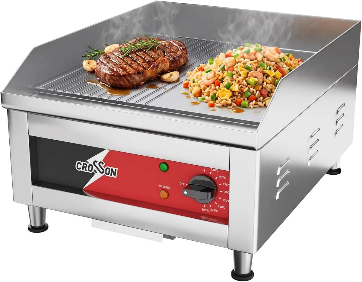Piastra, 40 x 40 CM, 1750 W, 88 a 300 °C, professionale, acciaio inox, per Grigliare Professionale 1750W, CROSSON