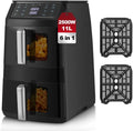 Lavastoviglie, 11 L, 2500 W, 6 programmi, 40 a 220 °C, 11 Litri Air Fryer Verticale 2 Cestelli con Finestra, Fino a 8 Persone, 6 Funzioni