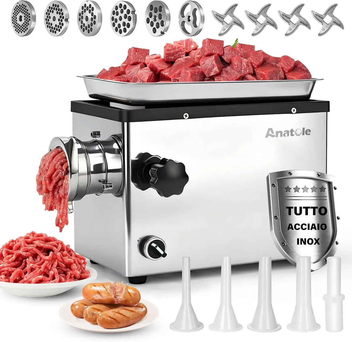 Anatole Tritacarne Elettrico per uso professionale 1300W Acciaio Inox Integrale