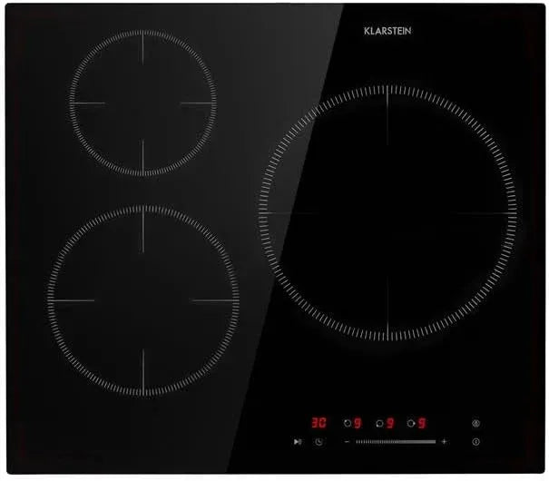Klarstein Piano cottura a induzione, 60 cm, 3 fuochi, 5800 W, piastra a induzione, touch, timer, autonomo, nero, 9 livelli di potenza, autark