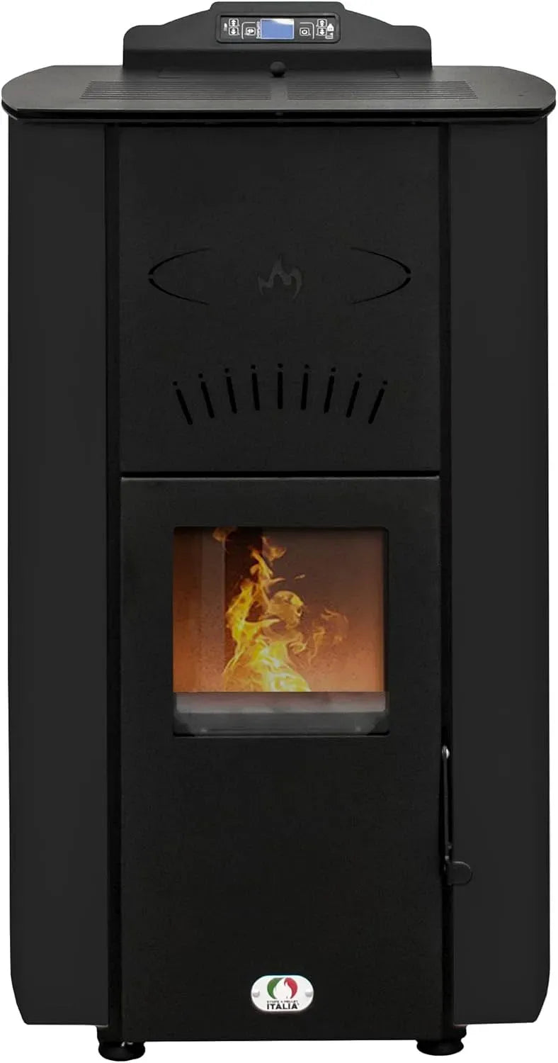 22H A PELLET ITALIA Asia Pulizia Automatica 24 KW WiFi, Stufa a Pellet Idro per Riscaldamento e Acqua Calda Efficienza 92% Scalda 180m² Autonomia