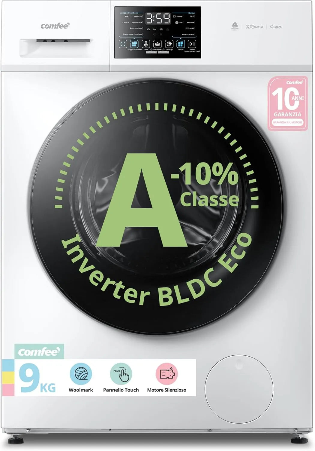 Lavatrice, 9 kg, classe energetica A, COMFEE', Inverter