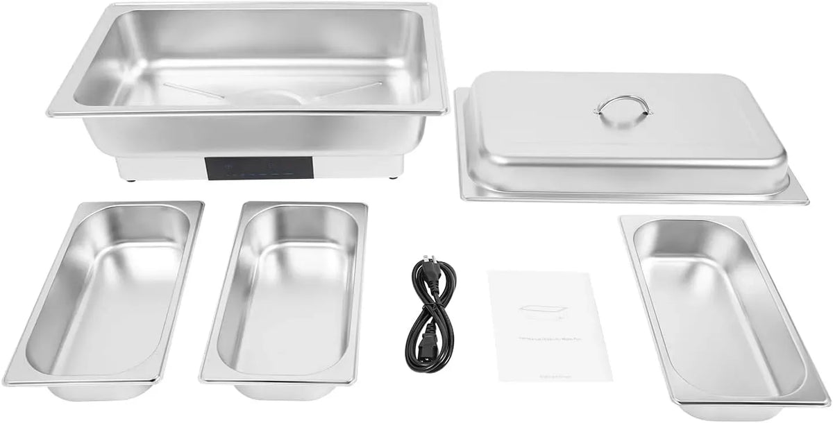 Scaldavivande elettrico in acciaio inox, controllo della temperatura, 3 scomparti, 9 l, 600 W, touch screen, per buffet