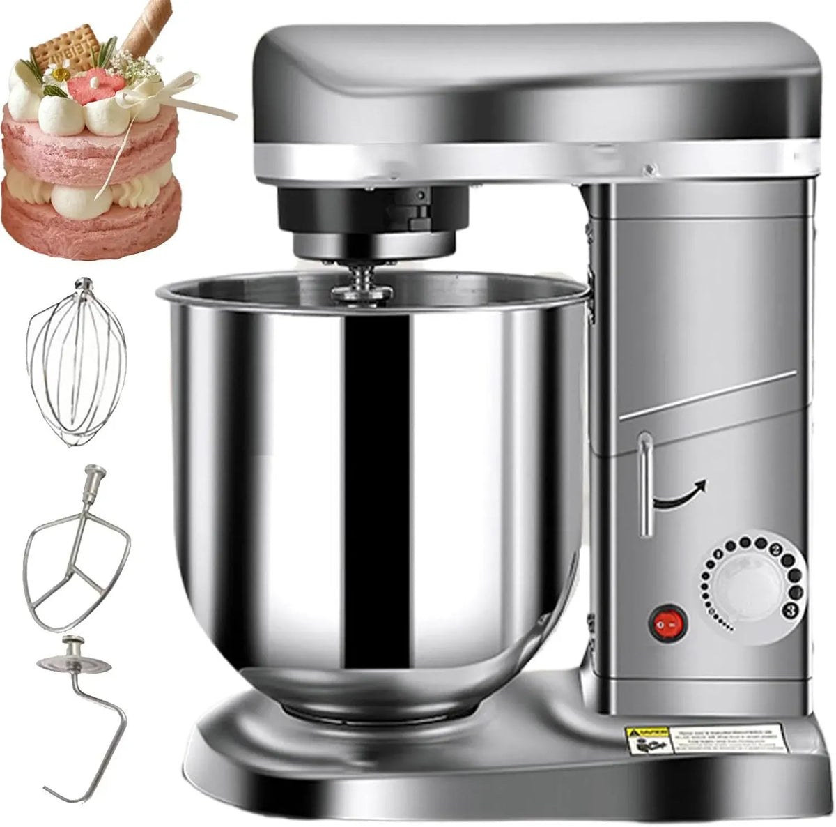 Accessorio per elettrodomestico A 3 5L/7L/10L, 10 L, pasticceria, 3 velocità, professionale, argento, Ristor Silver-10L