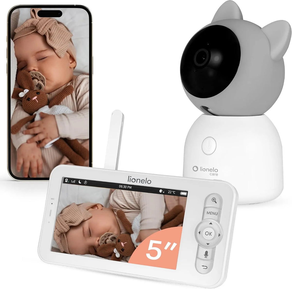 Monitor, LIONELO, Babyline 9, schermo per PC, monitor video per bambini, 2 AI Baby Monitor 2K con App e Monitor 5'