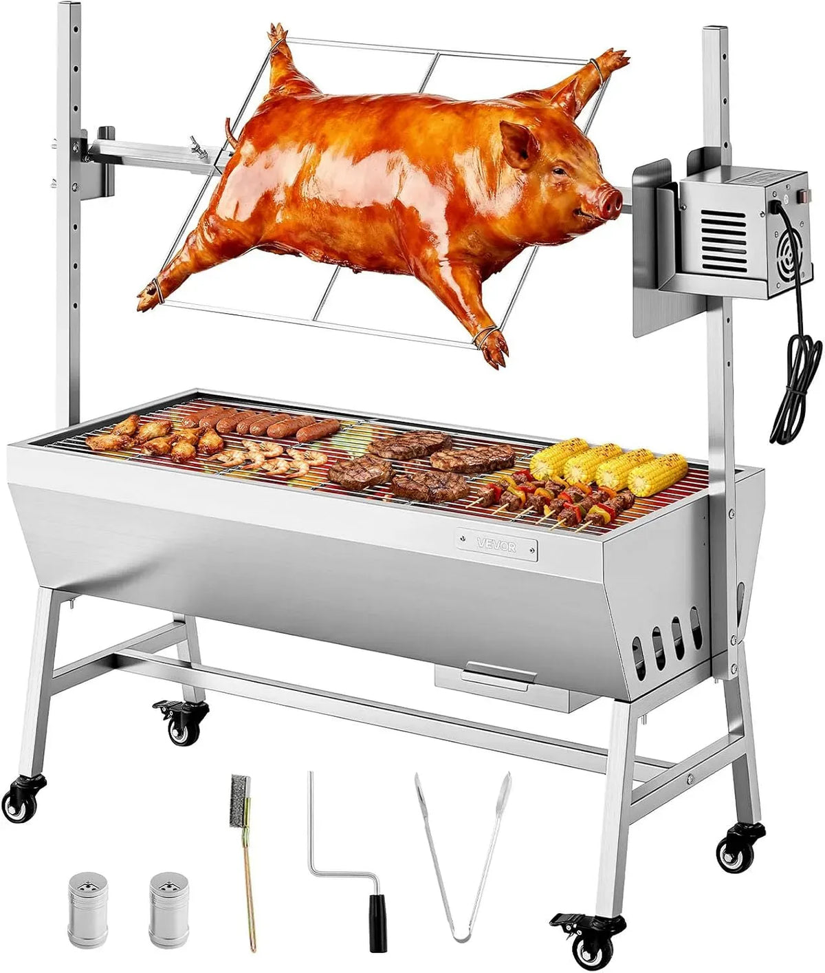VEVOR Barbecue, Griglia, 94 cm, 38 W, 60 kg, ruote di trasporto, acciaio inox, per Arrosto da Barbecue Griglia a Carbone