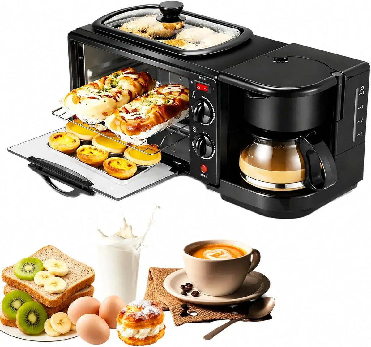 Forno elettrico 3-In-1, timer, rivestimento antiaderente, Funzione Timer Da 30 Minuti, Controllo Della Temperatura 100~230°C