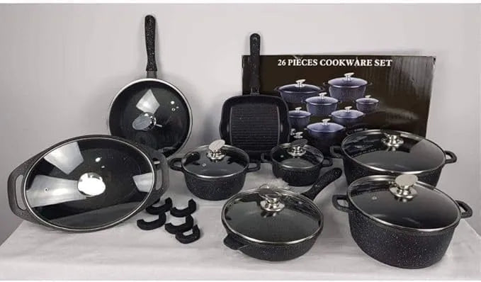 A861 Batteria, 26 Pezzi, Pietra, bavaria Batteria Set pentole Pietra lavica Biologica Antibatterica 26 Pezzi con coperchi + omaqggio Set coltelli