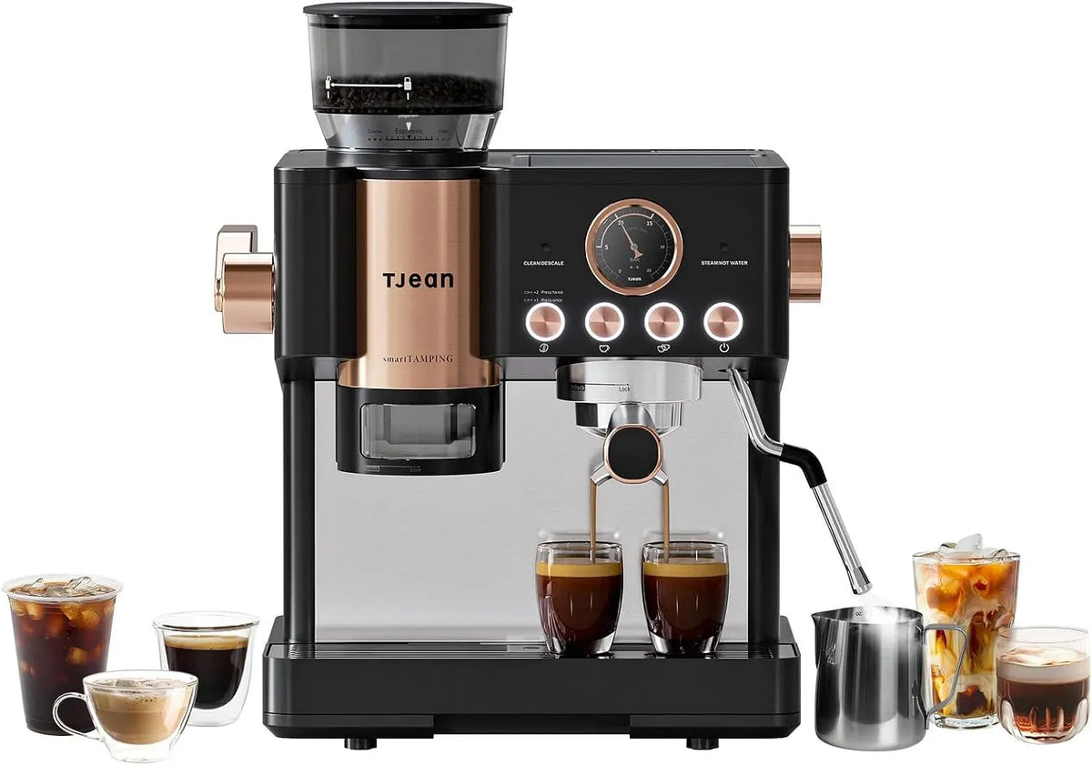 Macchina da caffè, TJEAN, Barista Senso, caffettiera elettrica, Macchina da Caffè a Doppia Pompa per Caffè in Grano con Macinatore Integrato