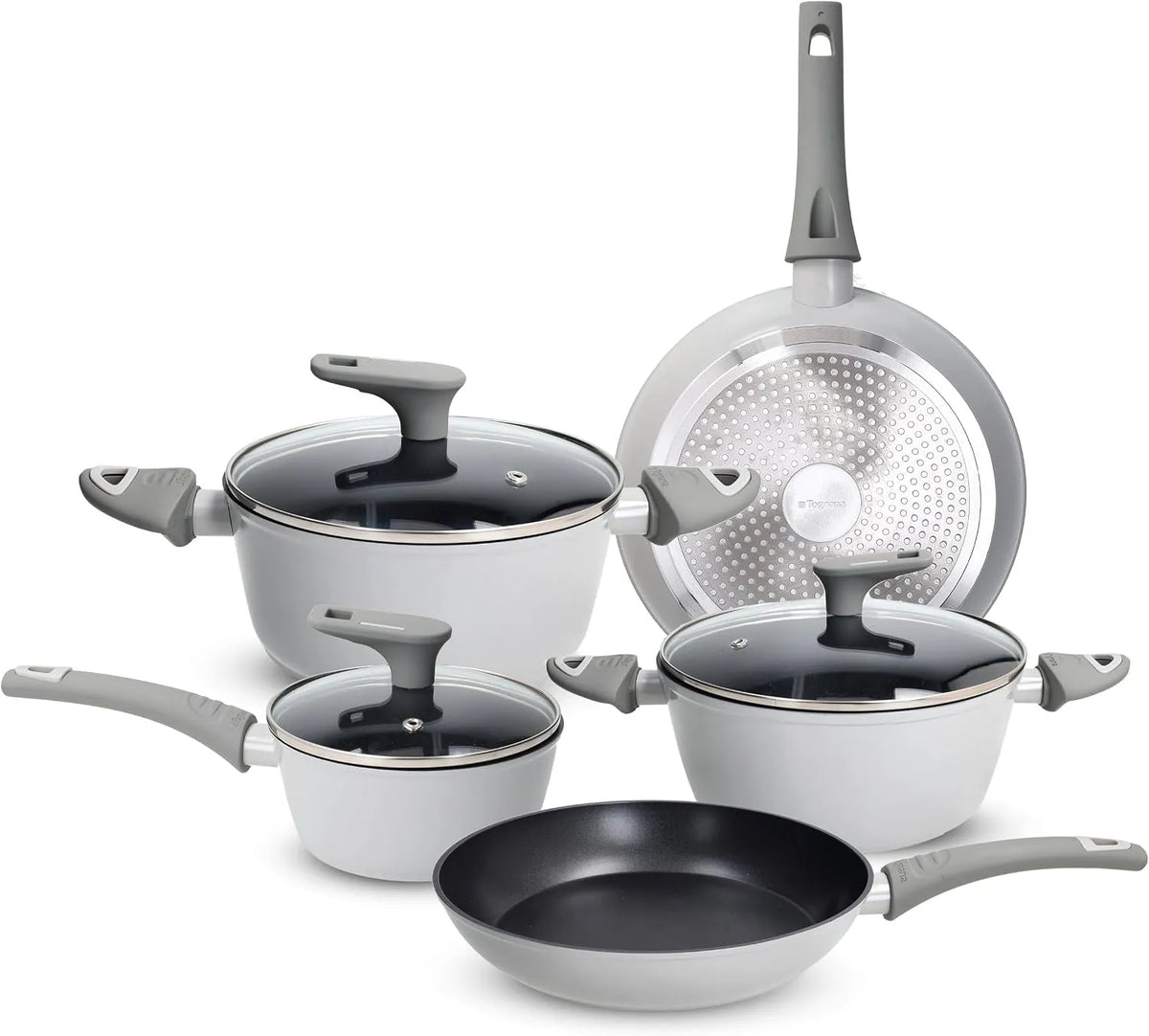 set di pentole e padelle, Batteria, 8 pezzi, grigio, alluminio