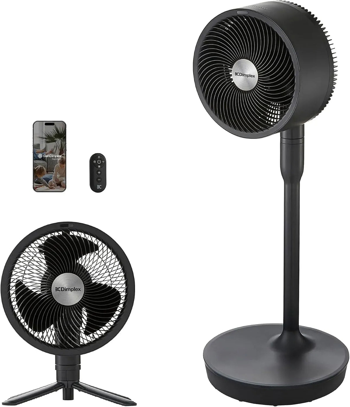 Google 2-in-1 45h Ventilatore, 36 dB, Google Assistant, Alexa e Siri, nero, Portata 20m, 5 Velocità + Turbo, App