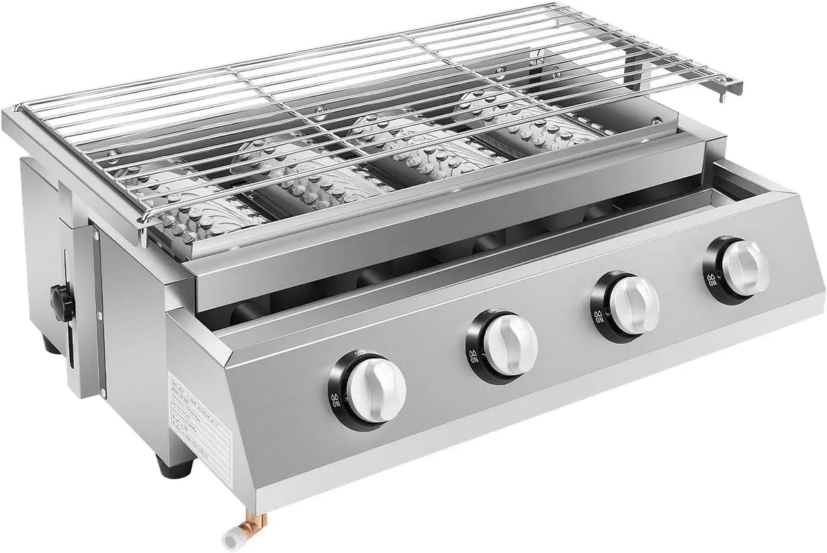 Barbecue, tavolo, grill, barbecue alimentato a gas, rimovibile, acciaio inox, argento, per campeggio