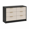Cassettiera in Legno MDF Nero e Beige con Sei Cassetti