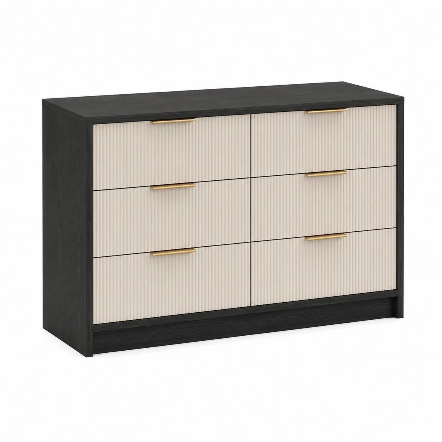 Cassettiera in Legno MDF Nero e Beige con Sei Cassetti