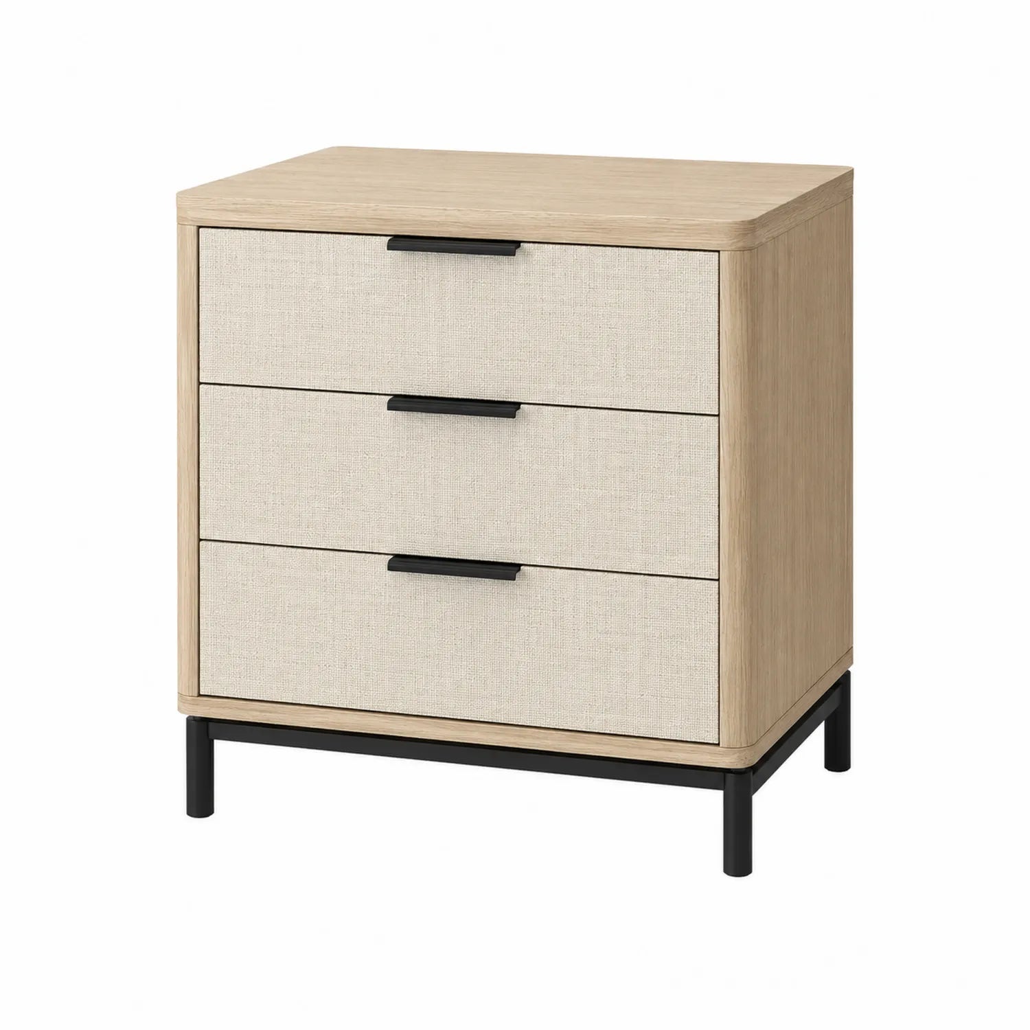 Cassettiera a Tre Cassetti in Legno e Tessuto Beige
