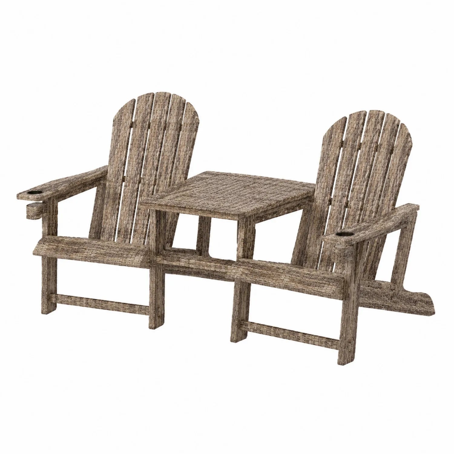 Set Doppio Sedia Adirondack in Polyrattan Marrone con Tavolino Integrato da Esterno