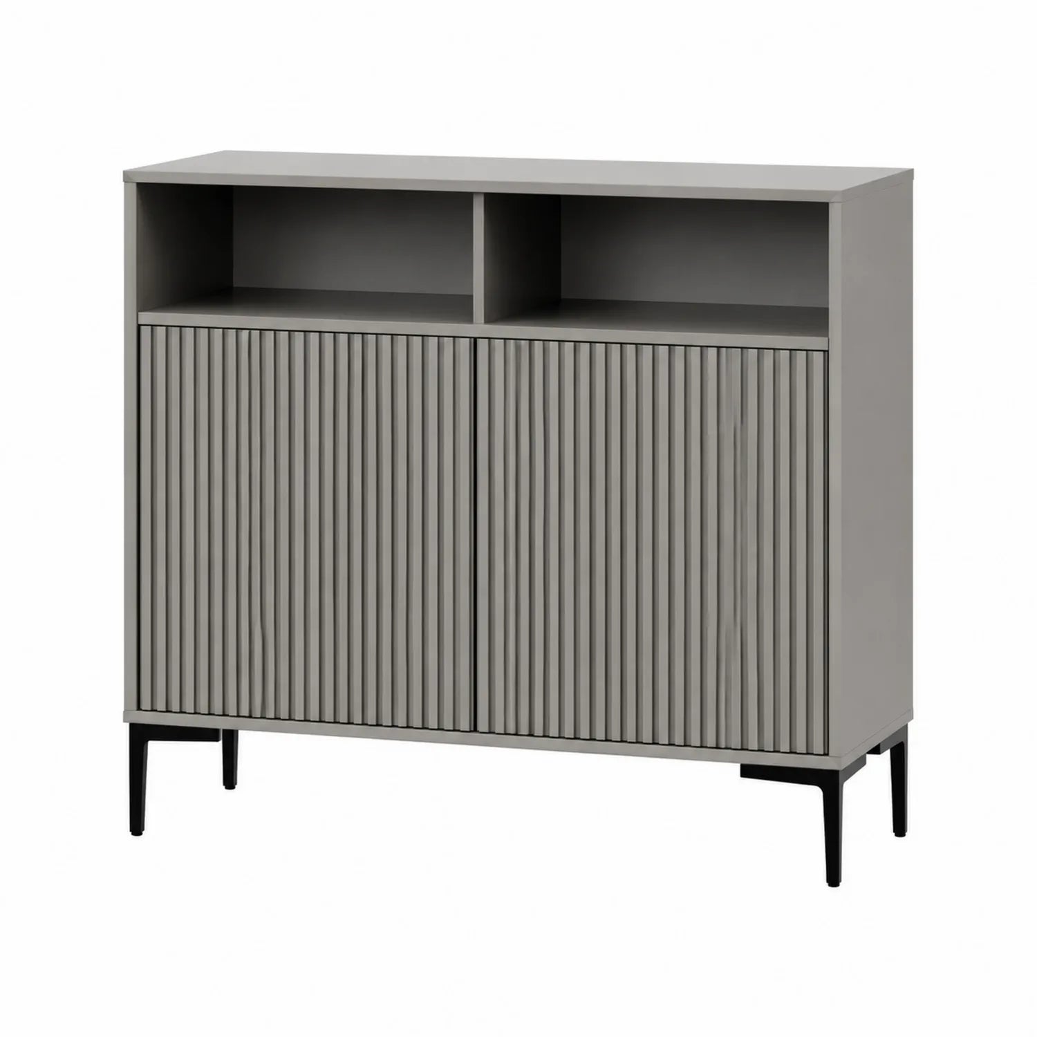 Credenza in MDF con ante scanalate e gambe in metallo