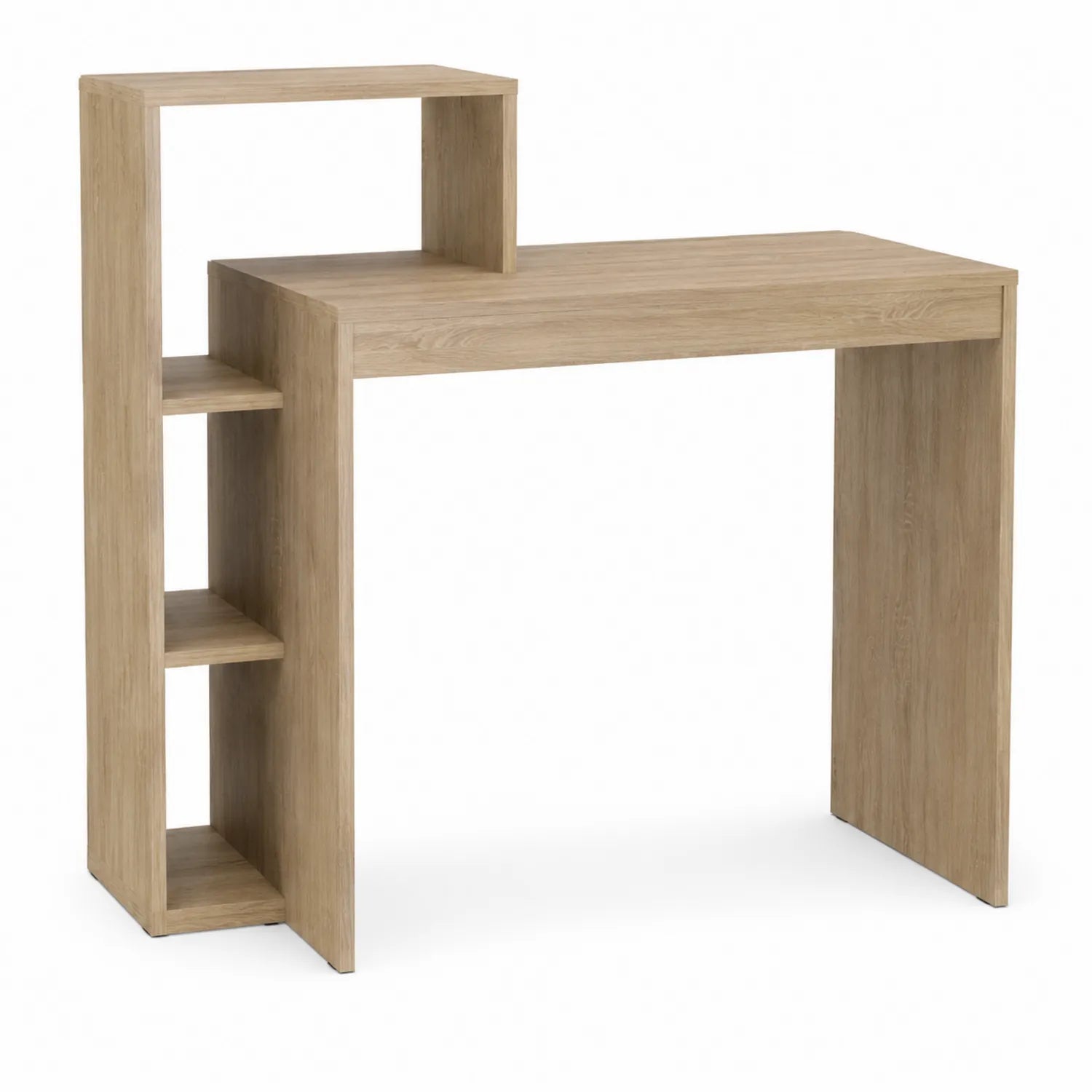 Scrivania in legno a L con ripiani color Rovere