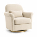 Poltrona girevole in tessuto bouclé crema con base in ottone