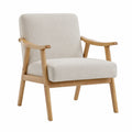 Poltrona in legno con rivestimento in tessuto beige