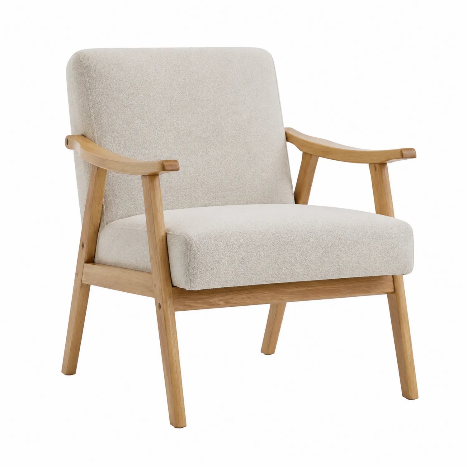 Poltrona in legno con rivestimento in tessuto beige