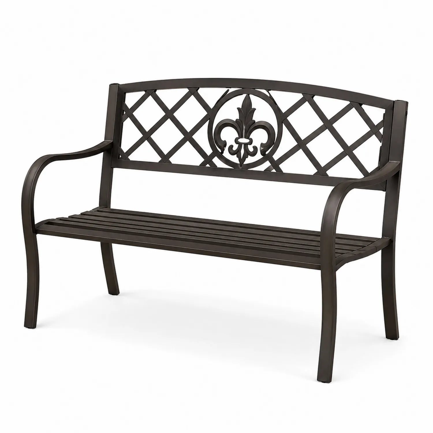 Panca da giardino in metallo con schienale decorativo 127x60x85 cm