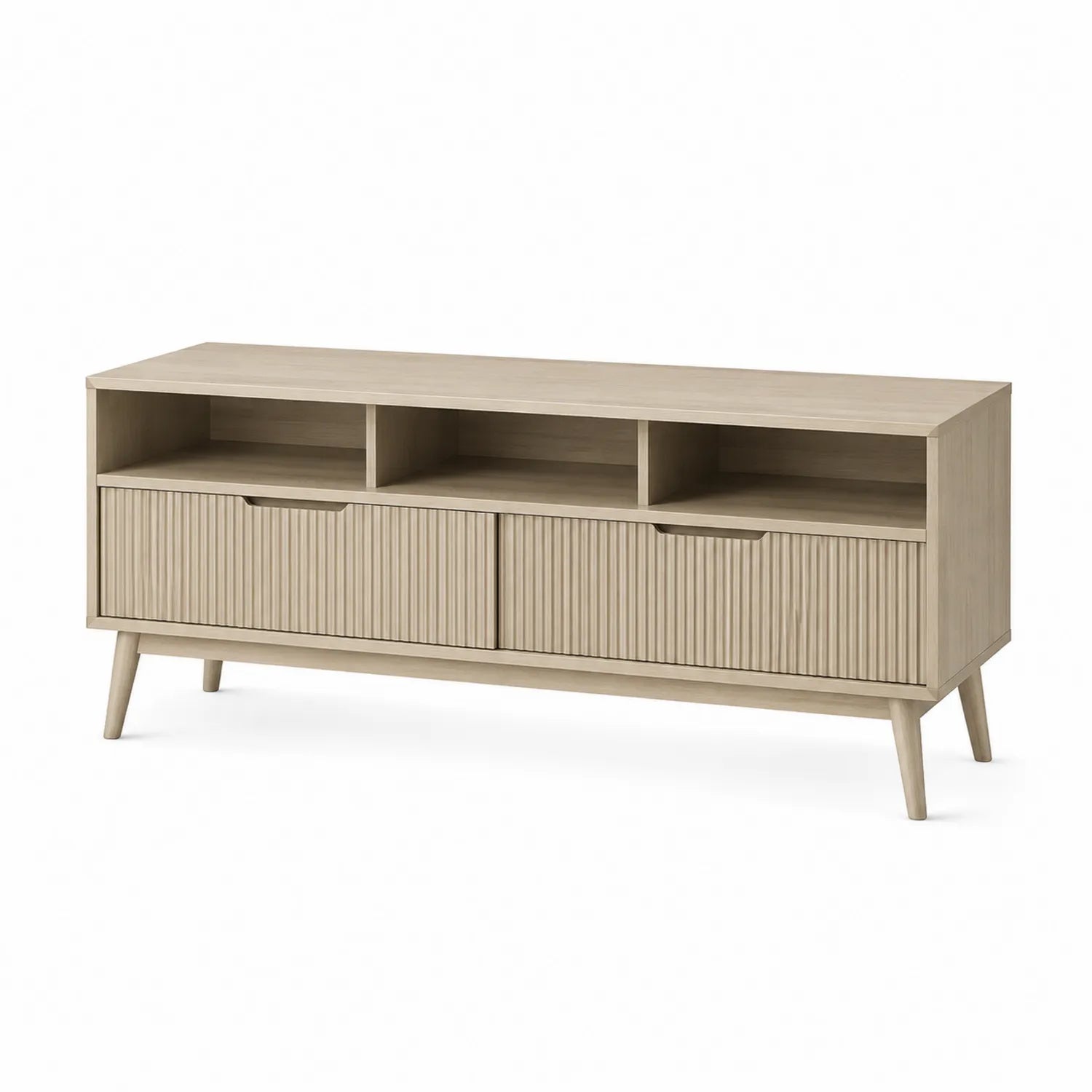 Mobile TV in legno massello beige con scomparti e cassetti