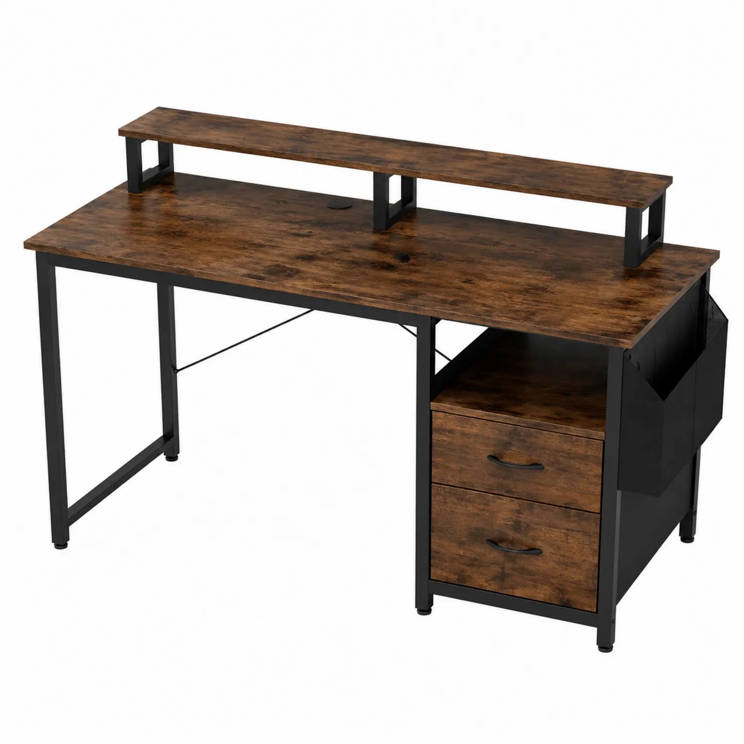 Scrivania in Legno e Metallo con Mensola e Cassetti